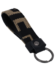 Keyring in Enigma fabric material with leather trimming VIEW ALL