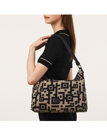 Daphne shoulder bag in Εnigma fabric material with leather trimming VIEW ALL